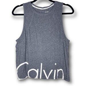 Calvin Klein Performance Sz S Gray Cropped Cutout Stretch Athletic Workout Tank